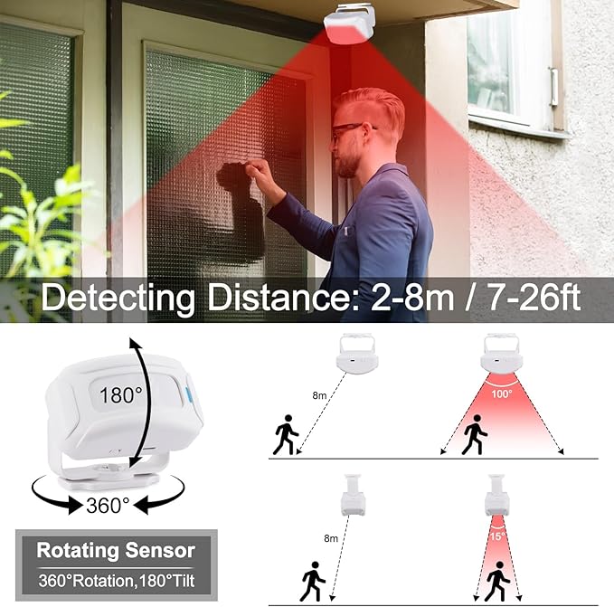 KCMYTONER Wireless Motion Sensor Detector Security Alarm Chime, Motion Sensor Doorbell, Door Chime for Business Entry, Shop Store Office Home Front Door Entry, 1 Receiver 1 Motion Sensor 1 Remote