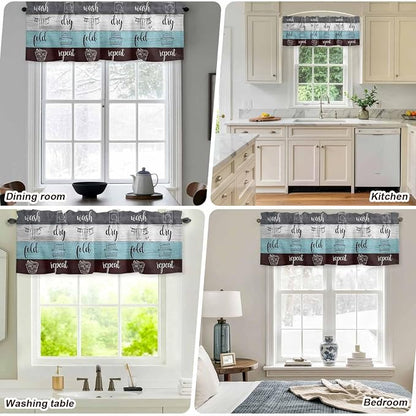 Laundry Rules Valances for Windows, Retro Blue White Wood Board Grain Kitchen - Image 7