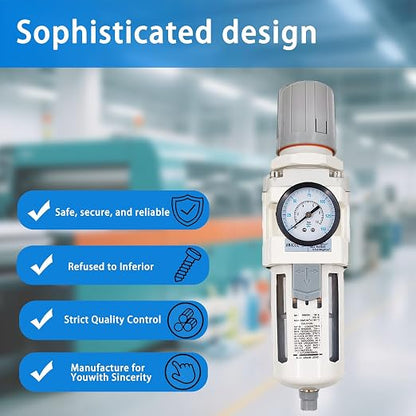 XingNEeng 1/2" NPT Compressed Air Filter Regulator Combo Piggyback, Water/Oil - Image 7