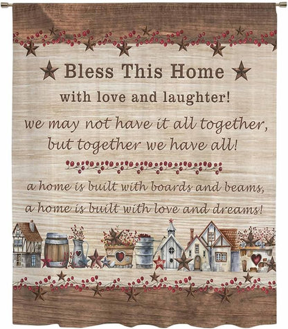 Farmhouse Sheer Curtains 108 Inch Length Brown Country Star Berry Vintage Wood - Image 6