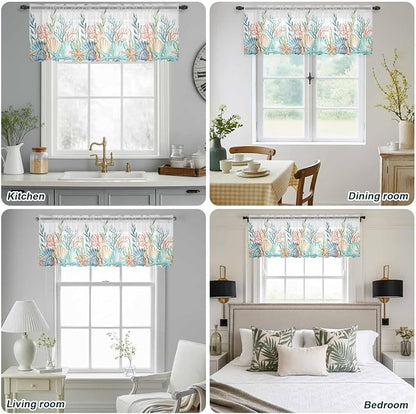 Summer Beach Sheer Valance Curtains, Ocean Colorful Coral Shell Seaweed - Image 9