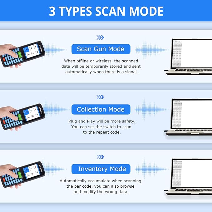 Inventory Scanner, Wireless Barcode Scanner Portable 1D Handheld Bar Code Scanners for Collector Data Terminal Inventory Device 2.8" LCD Screen Barcode Reader for Warehouse, Library, Store