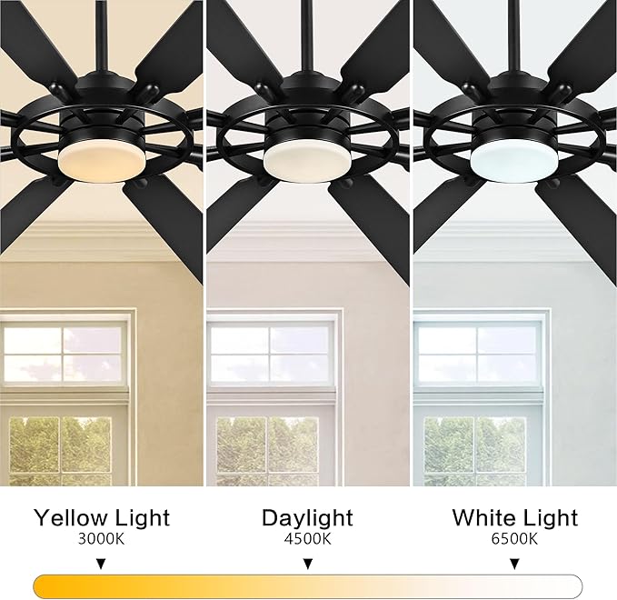 ELEHINSER 80 Inch Ceiling Fan with Lights and 3 Downrods, 8 Plywood Blades, 6-Speed Noiseless Reversible DC Motor, 3CCT, Windmill Ceiling fan for Kitchen Bedroom Living Room, Matte Black