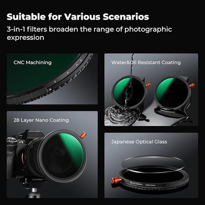 K&F CONCEPT 95mm Black Diffusion Mist Effect 1/4 & Variable ND2-32 & Circular - Image 6