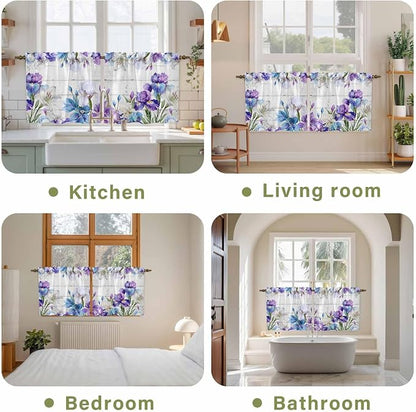 Spring Flowers Tier Curtains, Watercolor Garden Florals Wooden Grain Light - Image 8