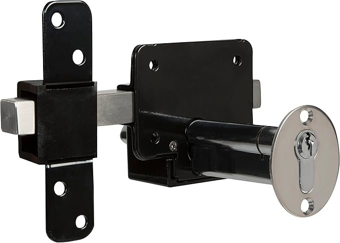 Gatemate 1490116 Euro Single Long Throw Lock with Thumb Turn P11, Black/Stainless Steel, 70mm