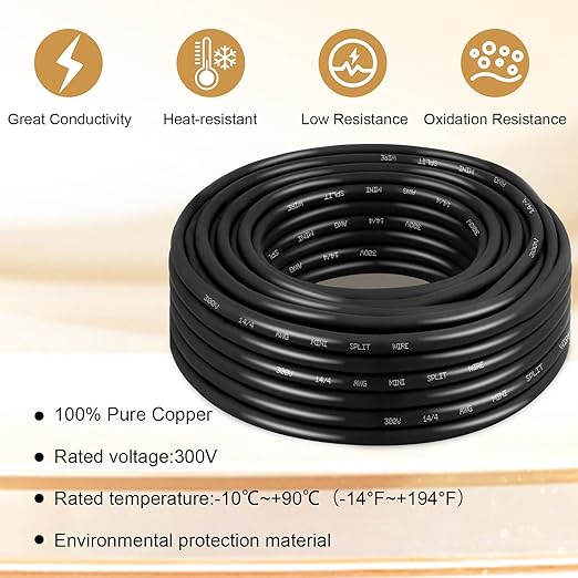 MOOKEERF 14/4 AWG Mini-Split Cable - 25FT 14 AWG 4 Conductor Control Cable 300V Stranded Oxygen-Free Pure Copper Wire for Mini Split Air Conditioner,Heat Pump,HVAC Systems and Speaker Systems