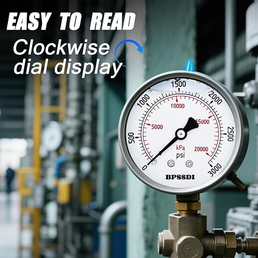 0-3000 Psi Glycerin Liquid Filled Hydraulic High Pressure Gauge, 2.5" Dial Size - Image 5
