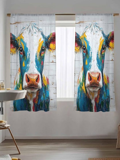 Sheer Curtains 72 Inches Long, Rustic Cow Semi Sheer Curtains Light Filtering - Image 5