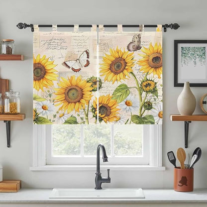 Yellow Sunflowers Bedroom Curtains 63 Inch Length, Window Curtains Tab Top - Image 3