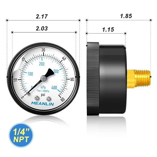 MEANLIN MEASURE 1/4" NPT 0-60Psi Swimming Pool Water Pressure Gauge 2" FACE DIAL - Image 2