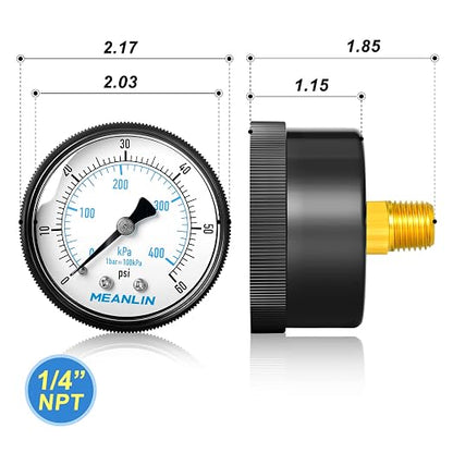 MEANLIN MEASURE 1/4" NPT 0-60Psi Swimming Pool Water Pressure Gauge 2" FACE DIAL - Image 2