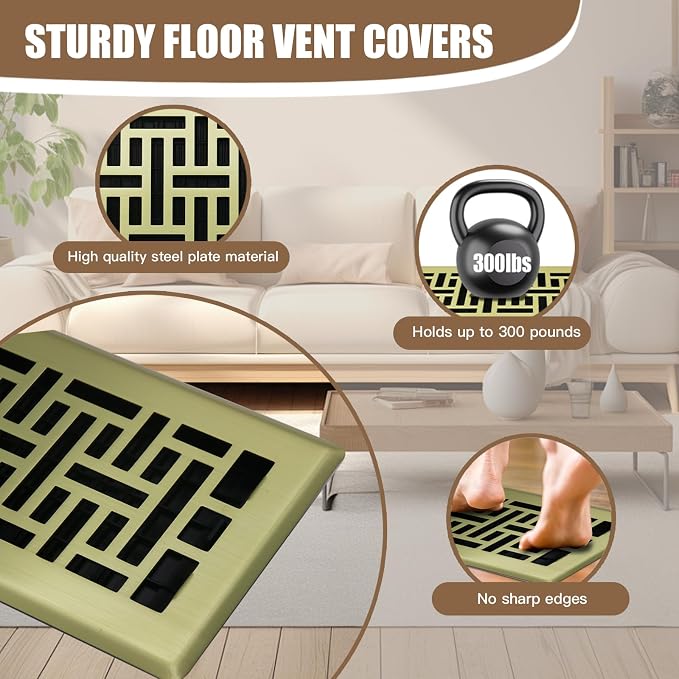 Floor Register Heavy Duty Walkable Steel Vent Register Brushed Gold Color 4X10 - Image 3