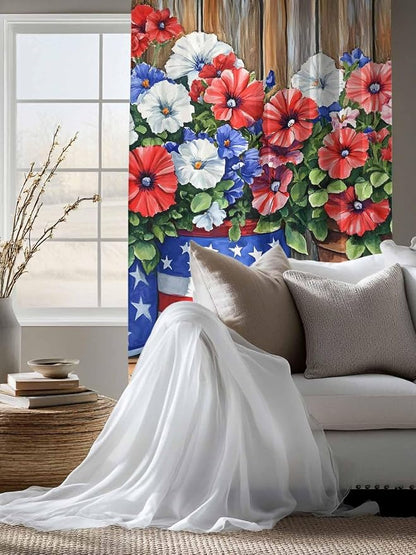Sheer Curtains 72 Inches Long, Retro Independence Day Flag Wood Grain Privacy - Image 4
