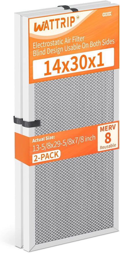 2-Pack 14x30x1 MERV 8 Reusable & Washable Electrostatic Air Filters by BreatheSmartLiveClean