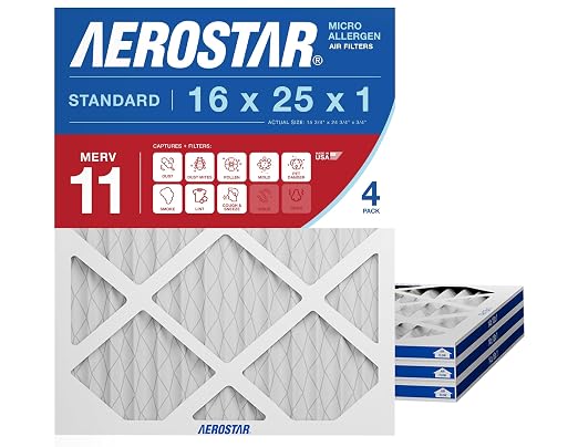 Aerostar 16x25x1 MERV 11 Air Filter, ACTUAL SIZE, Air Conditioning & Furnace by AirFiltersDelivered