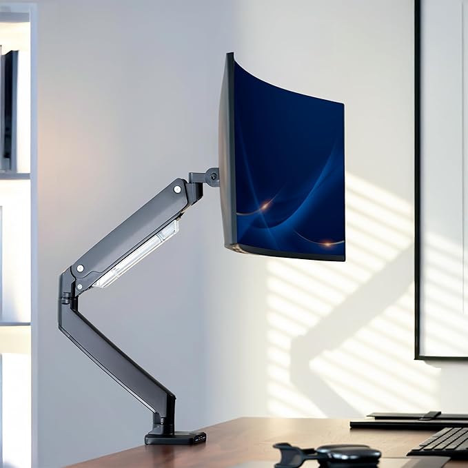 VIVO Premium Aluminum Heavy Duty Monitor Arm with 3.0 USB Ports, Fits Ultrawide Monitors up to 49 inches and 33 lbs, Single Desk Mount Stand, Pneumatic Height, Max VESA 100x100, Black, STAND-V101G1U