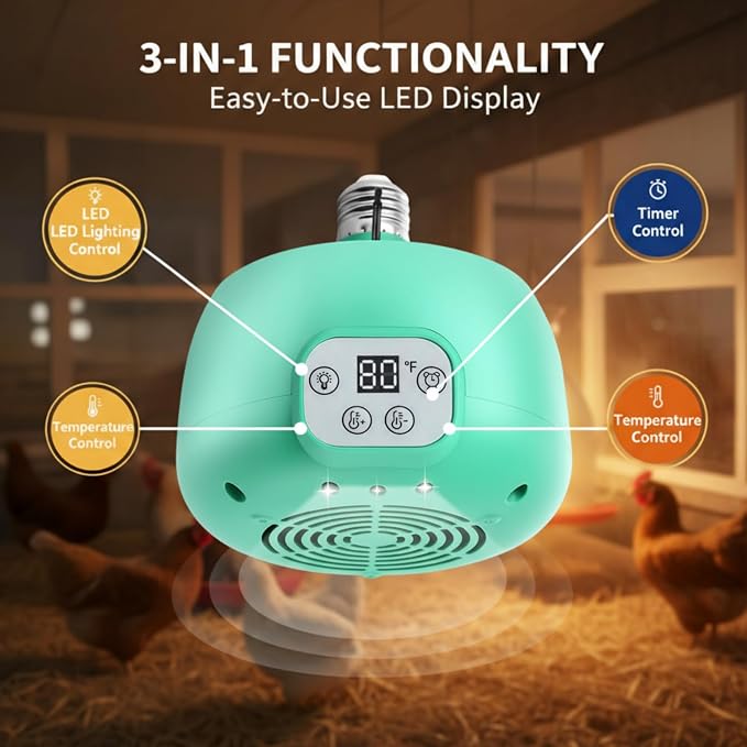 Enhon 1 Set Chicken Coop Heater, Timing Heat Lamp - Image 2