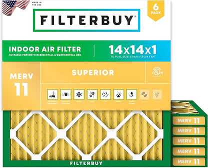 Filterbuy 14x14x1 Air Filter MERV 11 Superior Pet & Allergy Defense, by Filterbuy