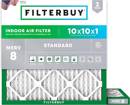 Filterbuy 10x10x1 Air Filter MERV 8 Essential Dust & Allergy Defense, by Filterbuy