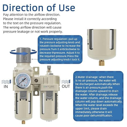 1/2" NPT Air Compressor Oil-Water Separator, Air Pressure Regulator, Compressed - Image 4