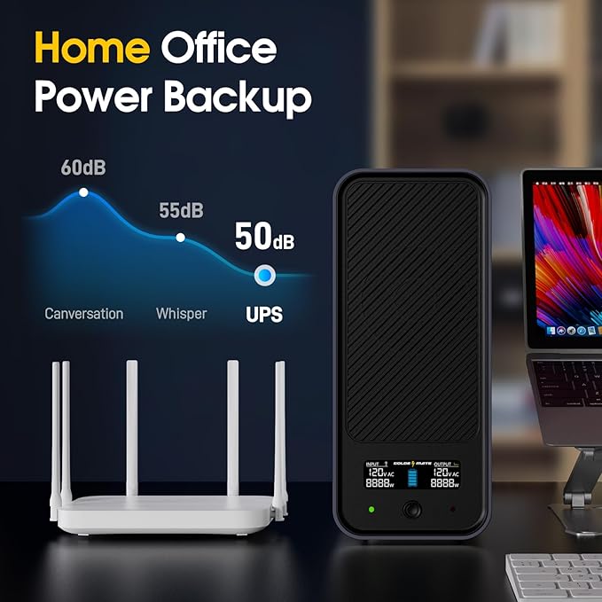 GOLDENMATE 1000VA/600W Lithium UPS Battery Backup & Surge Protector, Backup Battery Power Supply with LiFePO4 Batteries(153.6 Wh), Sinewave UPS System, 10 Years Lifespan, 8 Outlets, LCD Display, Gray