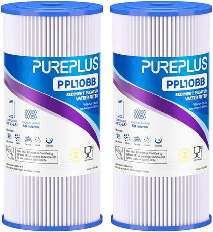 PUREPLUS 50 Micron 10" x 4.5" Extra Coarse Pleated Sediment Filter by PUREPLUS