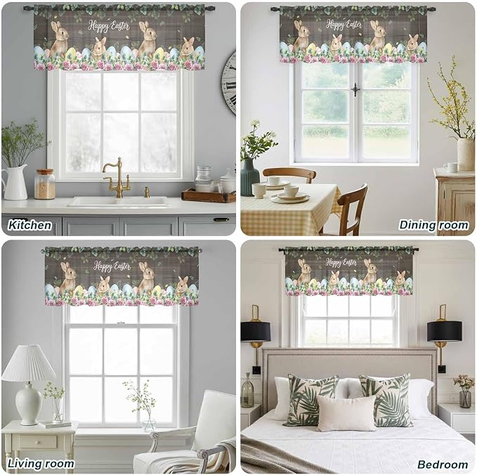 Easter Sheer Valances for Windows 54"x18", Light Filtering Kitchen Curtains - Image 5