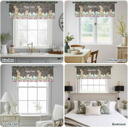 Easter Sheer Valances for Windows 60"x18", Light Filtering Kitchen Curtains - Image 5