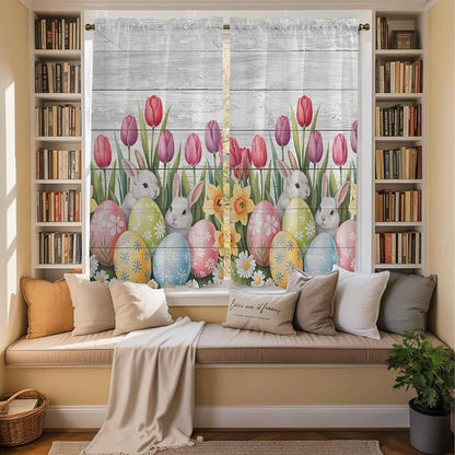 Easter Window Curtains 63 Inch Long 2 Panel Set, Rod Pocket Bedroom Curtains & - Image 3