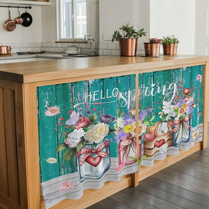 Spring Flowers Tier Curtains, Farmhouse Watercolor Teal Wood Grain Light - Image 7