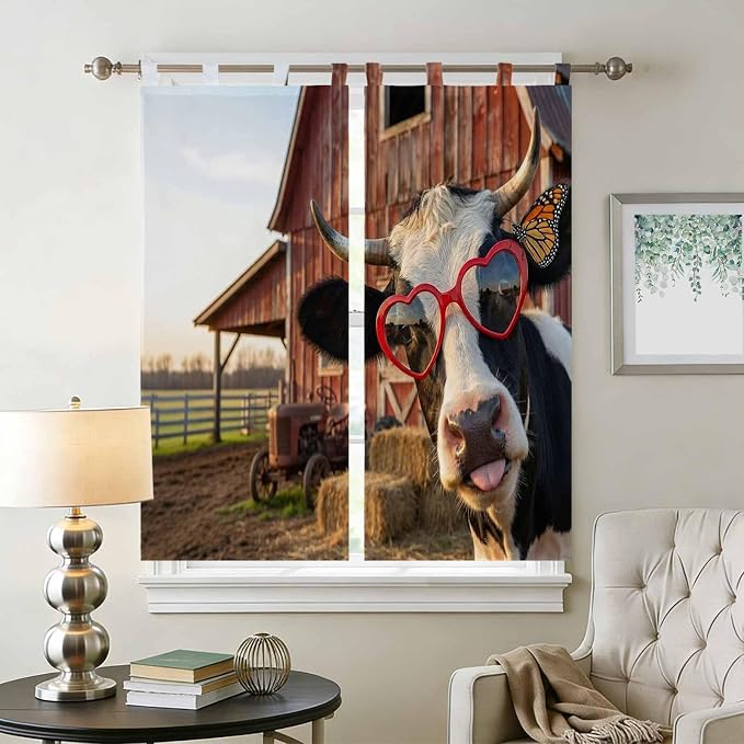 Farm Cows Bedroom Curtains 72 Inch Length, Window Curtains Tab Top, Farmhouse - Image 2