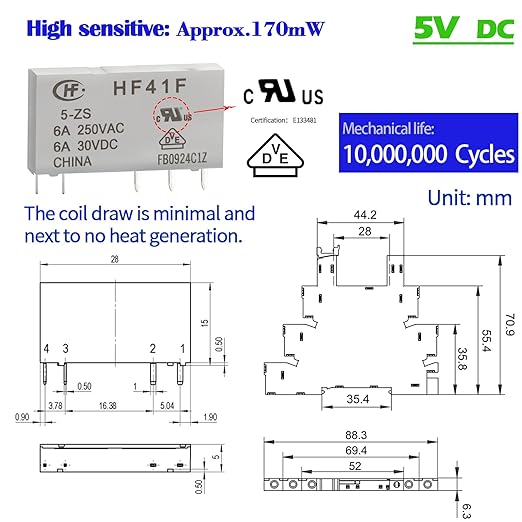 UL Listed 20Pcs 5V Electromagnetic Relay 5 Volt DC Relay Miniature 1NO 1NC 6Amp SPDT with LED Indicator, Socket Base and DIN Rail Module