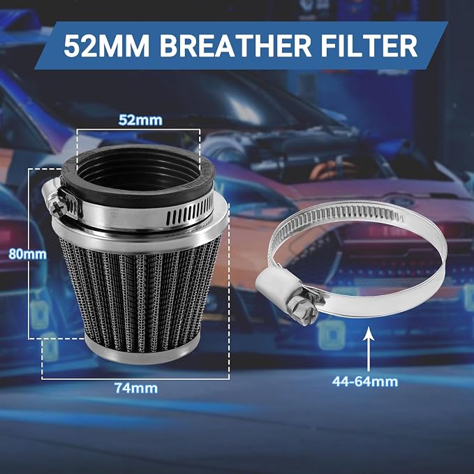 52mm Cold Air Intake Filter for Motorcycle Turbo Vent Breather Air Intake - Image 3