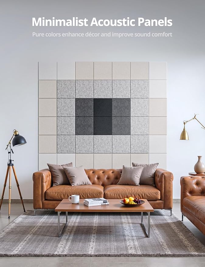 Square Acoustic Wall Panels, Sound Absorbing Panels for Walls, Ceiling, Doors, 12 Pack 12"x12"x0.5" Self Adhesive Decorative Grey Acoustic Tiles for Recording Studio, Office, Room, Home