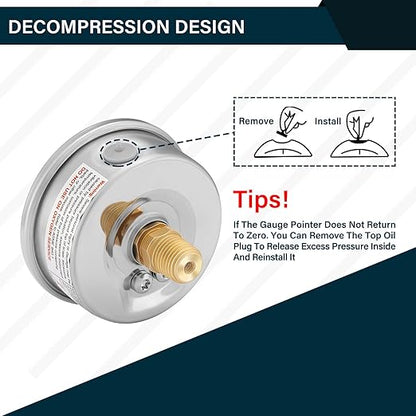 MEASUREMAN 2-1/2 inch Dial Size, Liquid Filled Pressure Gauge, 0-300psi/2000kpa - Image 4