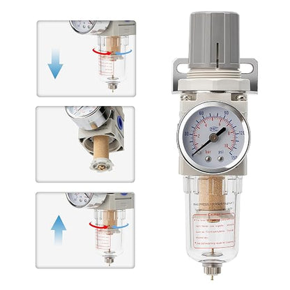 Pneumatic Air Compressor Filter Regulator Combo 1/4" NPT 150 PSI w/Adjustable - Image 6