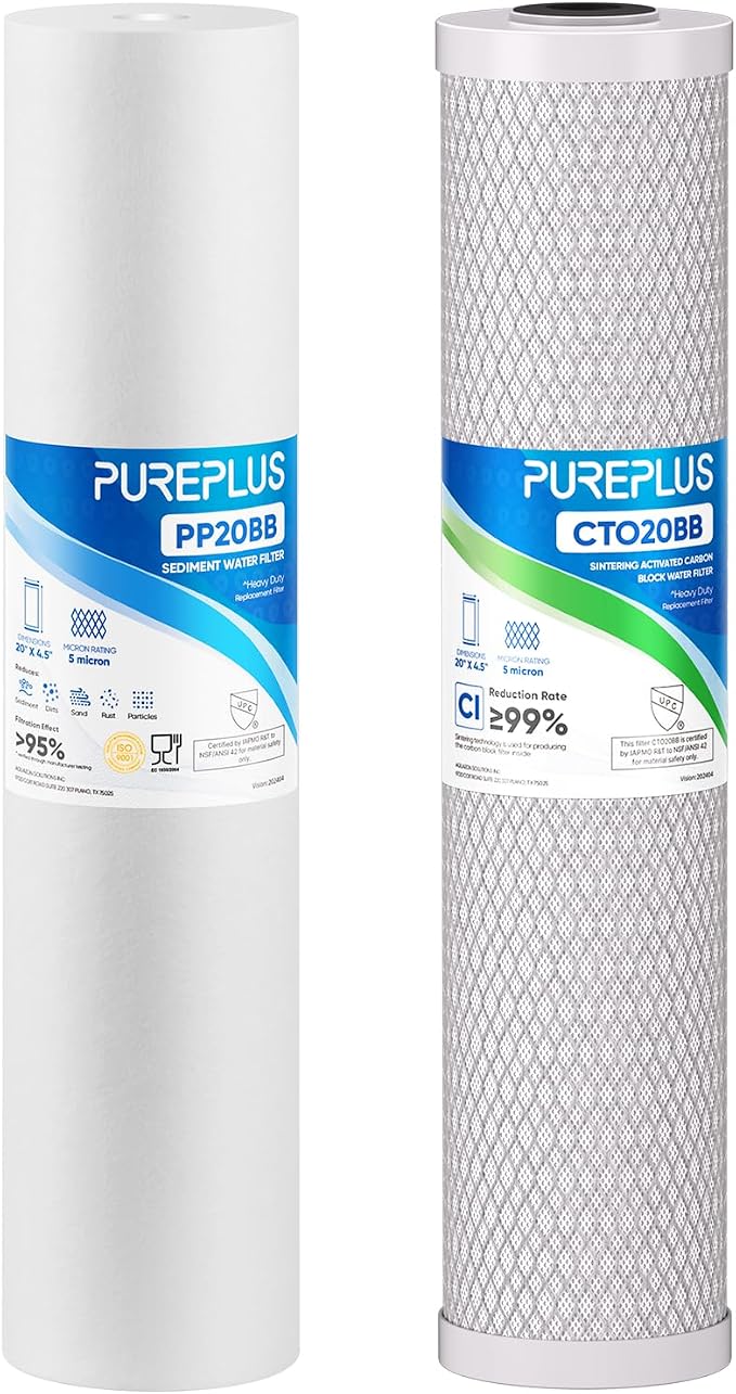 PUREPLUS 5 Micron 20"x4.5" Whole House Water Filter Cartridge Combo Kit by PUREPLUS