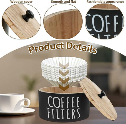 Coffee Filter Holder, Wooden Large Capacity Rustic Coffee Filter Storage Case - Image 5