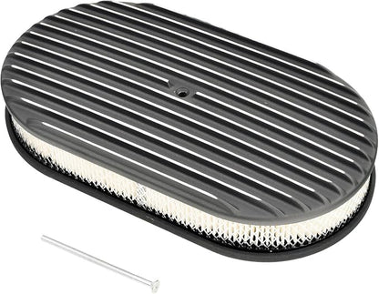 15" Black Aluminum Valve Covers Air Cleaner Kit Oval Full Polished Finned by TBAPFS