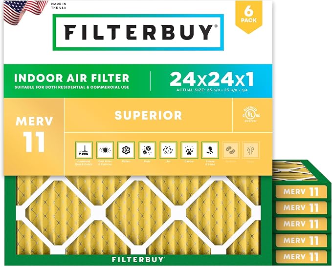 Filterbuy 24x24x1 Air Filter MERV 11 Superior Pet & Allergy Defense, by Filterbuy