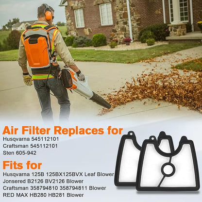 2PC 545112101 Air Filter Part for Husqvarna 125B 125BX 125BVX Leaf Blower - Image 4