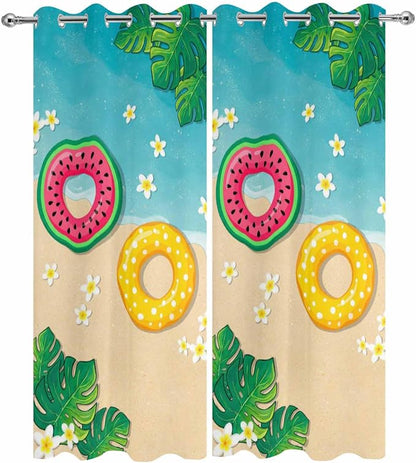 Summer Outdoor Curtains for Patio Plumeria Swimming Circles Ocean Beach - Image 9