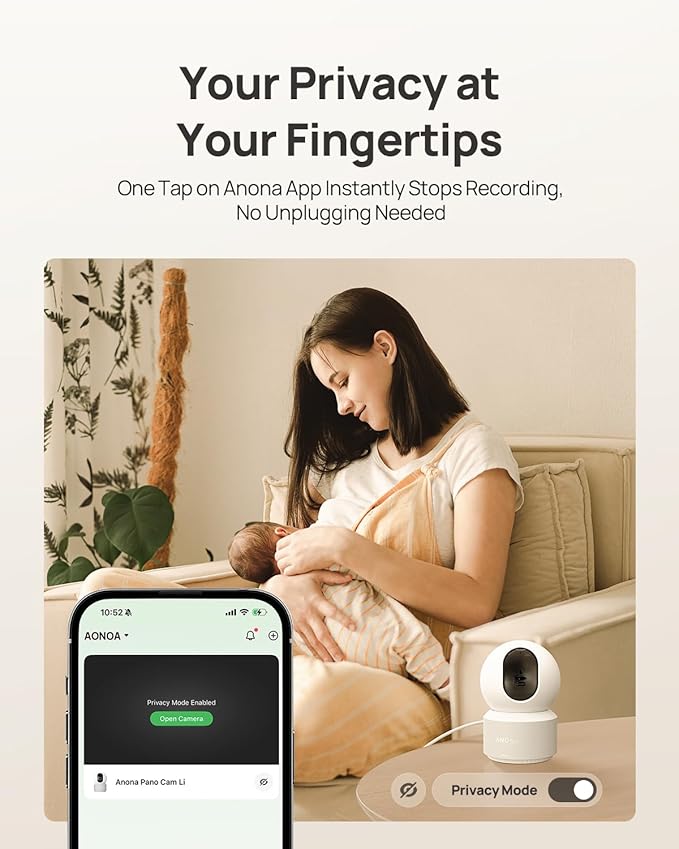 Anona 4K UHD Indoor Camera with 64GB SD Card, Pet/Dog/Baby Security Camera with Phone App, 360° Pan-Tilt, 2.4G/5G Wi-Fi 6, Auto-Tracking, Person/Pet/Baby Crying Detection, Privacy Mode, Two-Way Audio