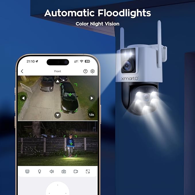 xmartO [Dual-CAM 180+° FOV] 6MP 2-in-1 WiFi 6 Home Security Camera with AI Tracking, Pan Tilt Zoom, 5G Dual Band, Bluetooth Easy Setup (Standalone & Groupable CAM)
