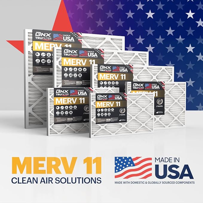 BNX TruFilter 20x25x1 Air Filter MERV 11 (6-Pack) - MADE IN USA - Allergen Defense Electrostatic Pleated Air Conditioner HVAC AC Furnace Filters for Allergies, Dust, Pet, Smoke, Allergy MPR 1200 FPR 7