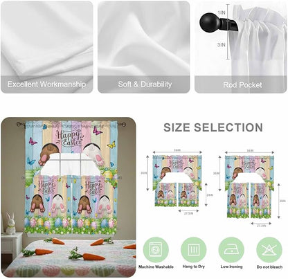 Swag Valance Curtains, Happy Easter Rabbit Butt Egg on Daisy Leaf Rod Pocket - Image 6