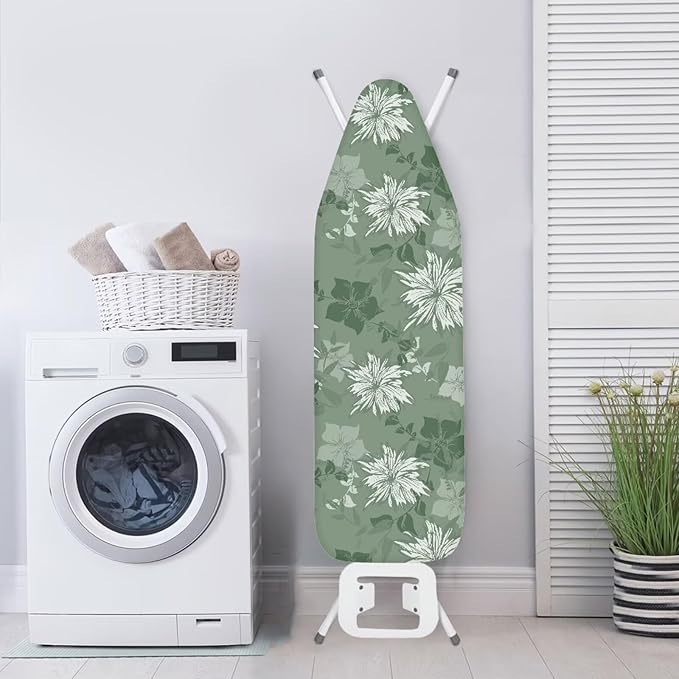 ZCFYGDX Ironing Board Covers Flower Branches Green Print Easy to Install Resistant,Elastic Edge 3 Nylon Buckle Strap Fasteners Breathable & Wear-Resistant,Resist Scorch Staining Protective Cover