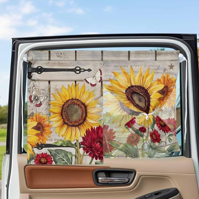 Red Yellow Sunflowers Magnetic Double Layer Car Window Shades, Side Window - Image 3