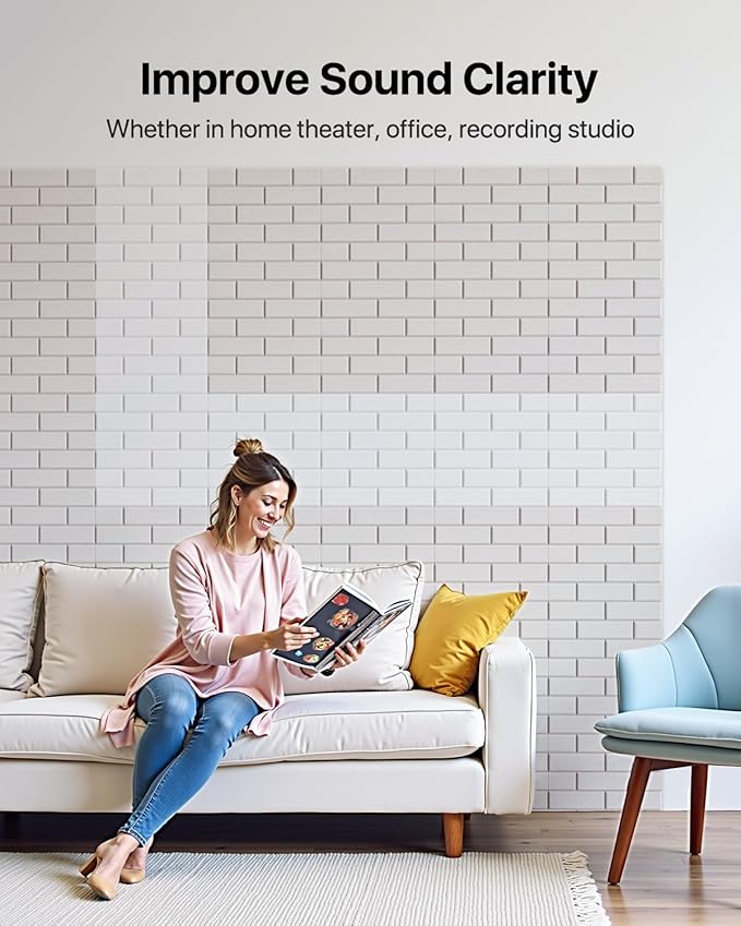 Soundsbay Acoustic Panels Self Adhesive, 12 Pack High Density Sound Proof Foam Panels for Walls, 12" X 12" X 0.4" Soundproof Wall Panels, Brick Acoustic Wall Panels for Home, Ceiling White